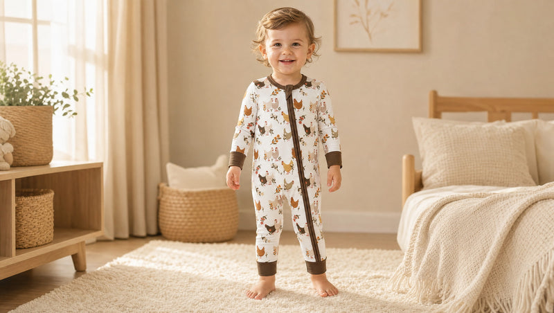 Bamboo Zippy — Chickens & Flowers (Preorder - Estimated Delivery in October)